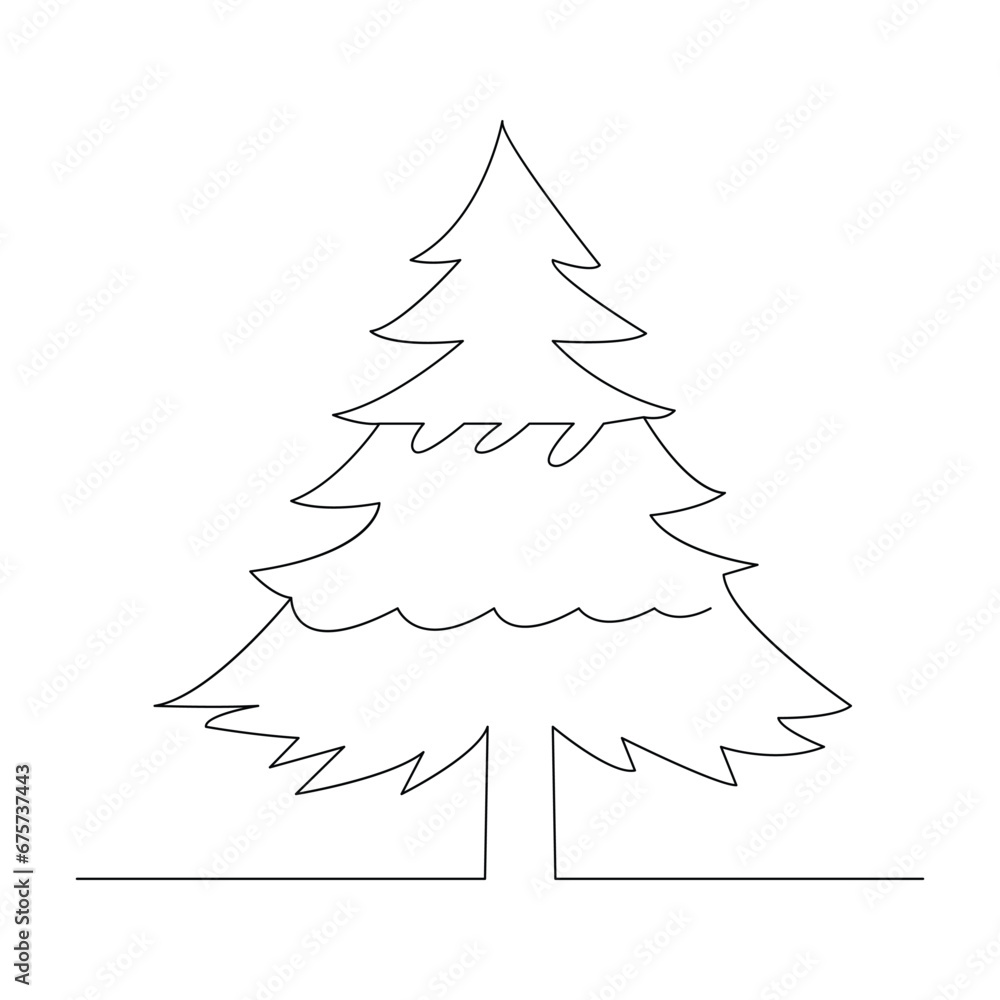 Fototapeta premium Christmas tree continuous single line outline vector art illustration