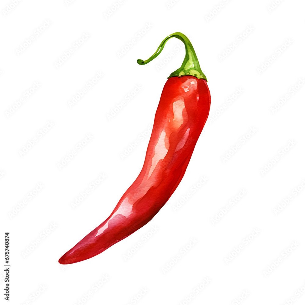 Watercolor chili  isolated on white background.chili  plants.Realistic natural foods for kitchen.
