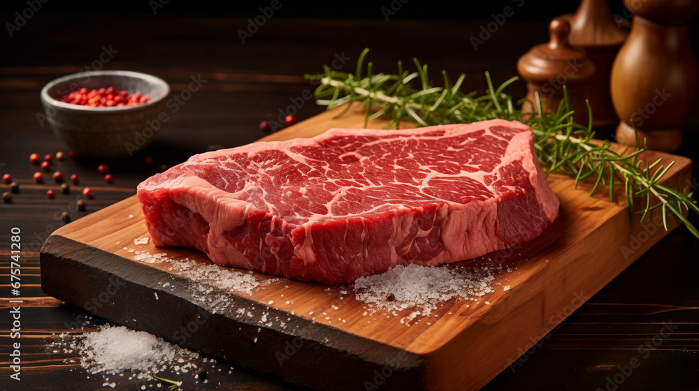 raw beef steak on a cutting board
