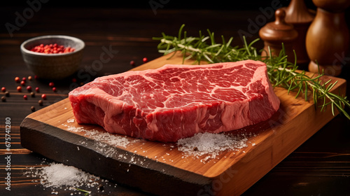 raw beef steak on a cutting board