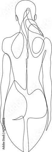 Nude female back continuous one line drawing. Naked woman standing back isolated on white background. Vector illustration.