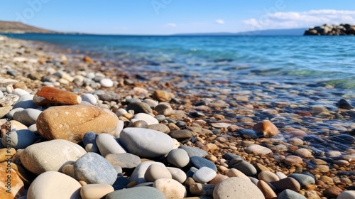 Rocks and Stones on the Beach Seaside Line: A Tranquil Scene Captured in Altinkum, Akcay Edremit Town, Aegean Sea Coast Region, Turkey, Anatolia, Asia. Taken on a Calm and Warm Autumn Day.