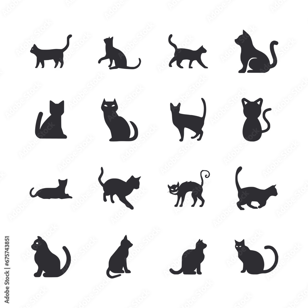 set of cats icon silhouettes