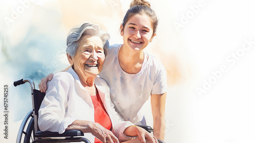 A disabled person in a wheelchair and a nurse