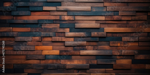Fototapeta Naklejka Na Ścianę i Meble -  Wood background. Modern wooden facing background. Dark wooden banner. Rustic three-dimensional wood texture