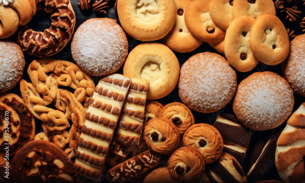 still life of cookies with chocolate on a wooden table, dark background, delicious pastries still life of cookies with chocolate on a wooden table, dark background, delicious pastries