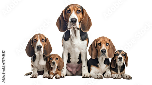 Dogs Sitting in a Group on White Background Foxhound