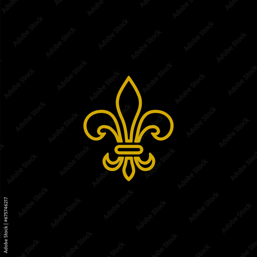 Gold line Fleur De Lys icon isolated on black background. Gold line Fleur De Lys icon isolated on black background.