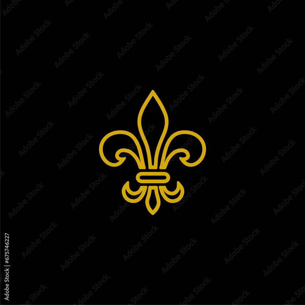 Gold line Fleur De Lys icon isolated on black background. Gold line Fleur De Lys icon isolated on black background.