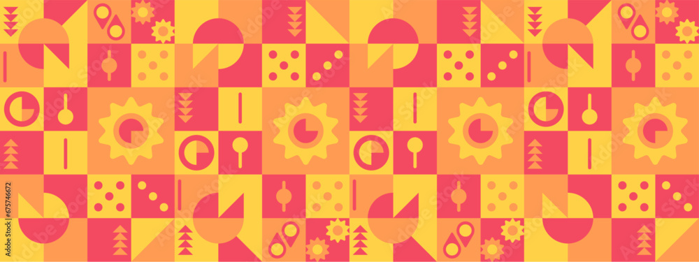 Red yellow and orange abstract geometric vector pattern mosaic shapes banner