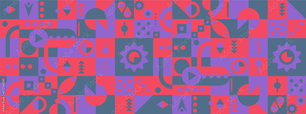 Red blue and purple violet vector flat mosaic banners with shapes Red blue and purple violet vector flat mosaic banners with shapes