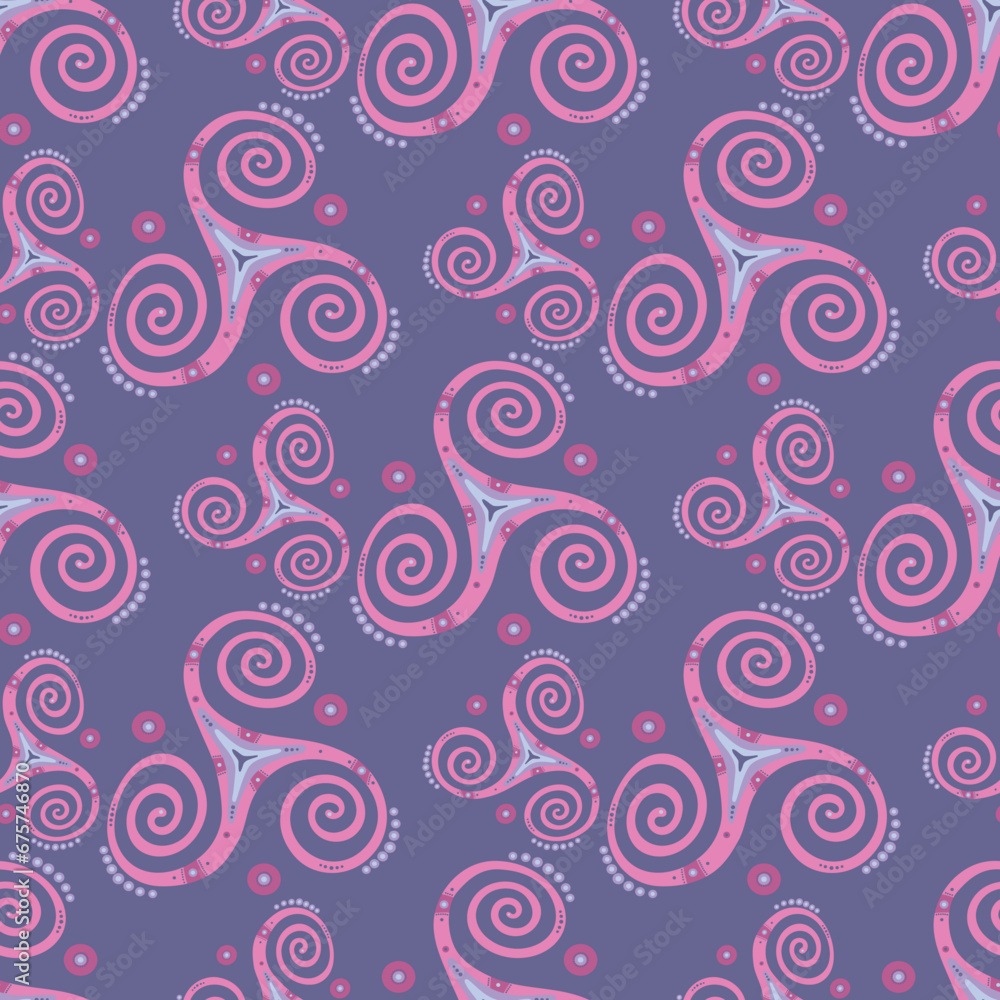 Folk triple spiral celtic triskele geometric symbol seamless pattern. Trinity helix Folk triple spiral celtic triskele geometric symbol seamless pattern. Trinity helix
