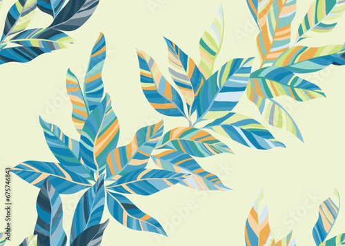 Abstract jungle leafage repeat pattern vector. Elegant botanical spring dress textile print. © SunwArt