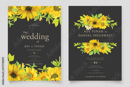 wedding and invitation card with sunflower illustration