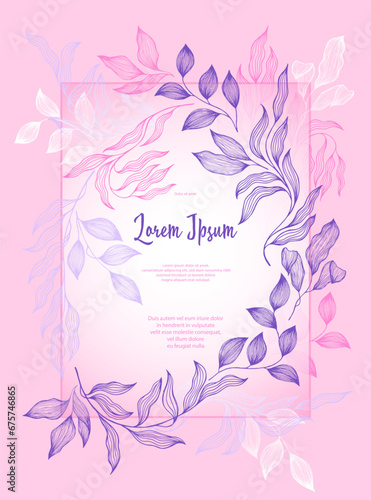 Bay leaves frame vector greeting card template. Rustic card design with laure...