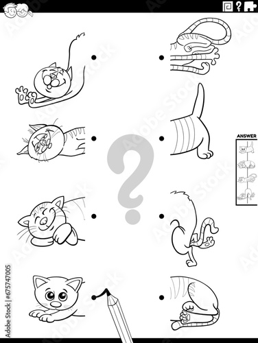 match halves of comic cats activity coloring page