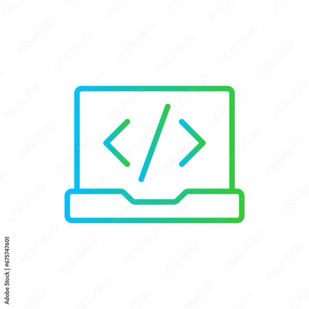 Code product development icon with blue and green gradient outline style. code, information, scan, digital, icon, sign, technology. Vector Illustration Code product development icon with blue and green gradient outline style. code, information, scan, digital, icon, sign, technology. Vector Illustration