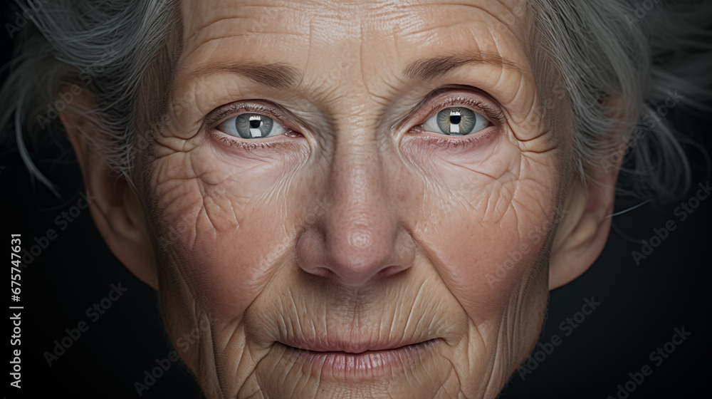 Elderly woman's portrait with wise eyes and a lifetime of stories. Elderly woman's portrait with wise eyes and a lifetime of stories.