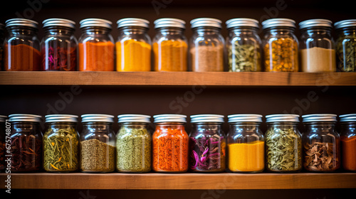 Spices arranged on shelves