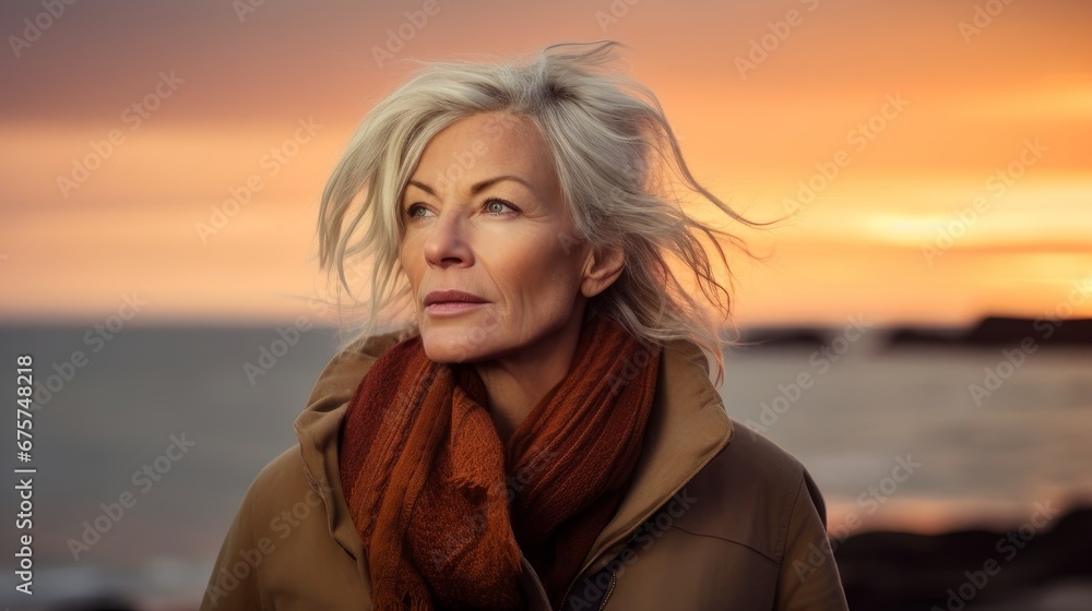 elderly woman against the background of the sea