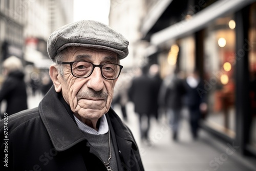 Portrait of an old man in the city, wearing a cap © Nerea