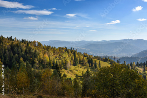 Beautiful autumn mountain landscape with bright trees.