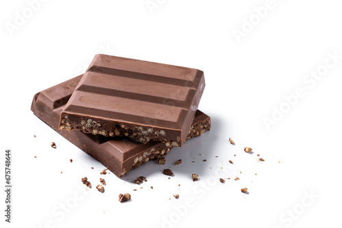 фотографія Chocolate turron nougat with puffed rice for Christmas isolated on white background