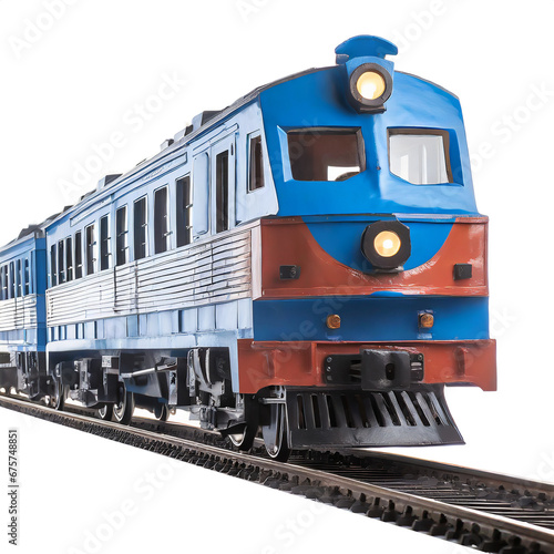 blue train on the railway on transparent background