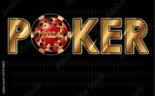New 2024 year card. Casino xmas poker chip , vector illustration	