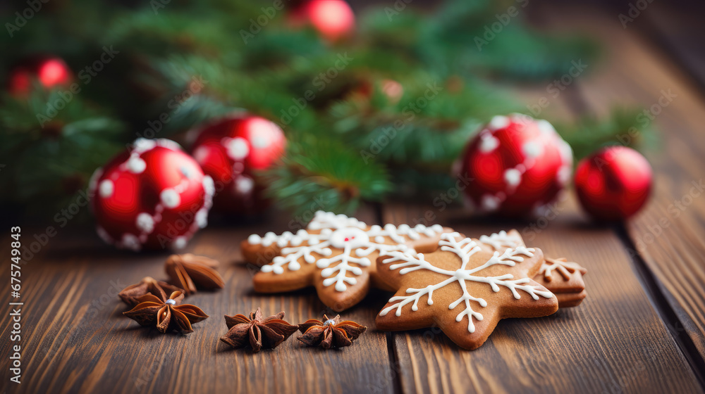 christmas gingerbread cookies and background