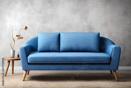 Blue fabric sofa on wooden legs isolated on white background. Series of furniture-