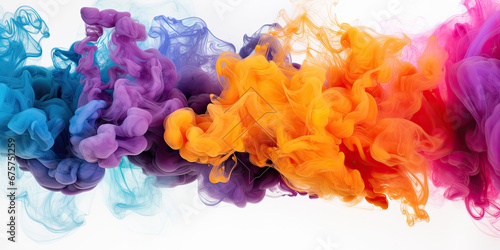 Puffs of multicolored smoke on white background