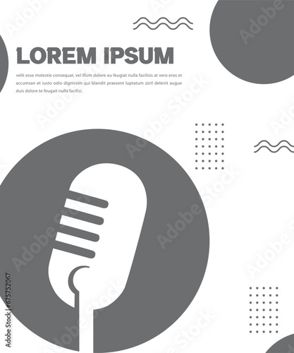 Microphone posters. Cartoon advertising wallpaper for standup open mic comedy, karaoke club, flyer banner design for broadcast music concert promotion.