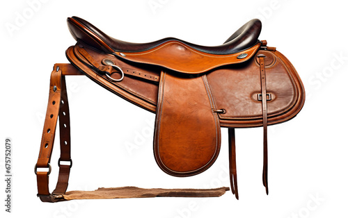 Beautiful Brown Horse Racing Saddle with Stirrups Isolated on Transparent Background PNG.