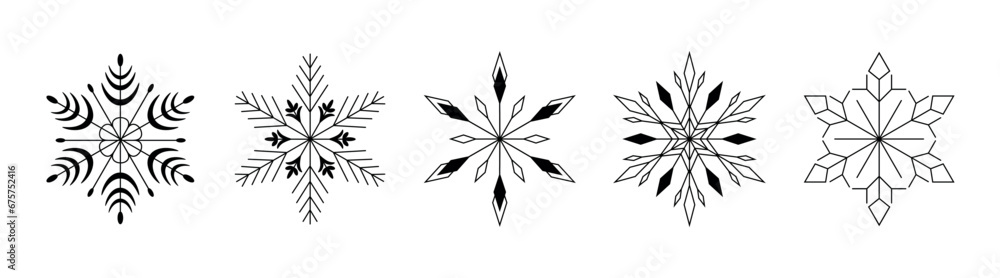 Snowflakes icons on white background. Editable stroke. Snowflakes icons on white background. Editable stroke.
