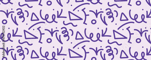 Vector fun line purple doodle seamless pattern background