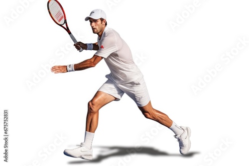 Tennis player playing a match, white background. AI Generated © dark_blade