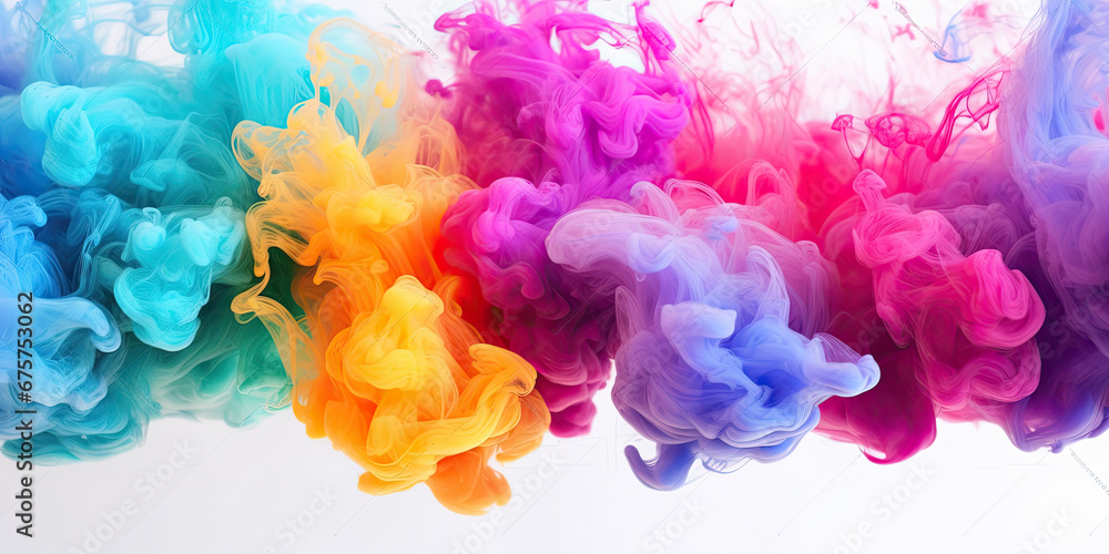 Puffs of multicolored smoke on white background
