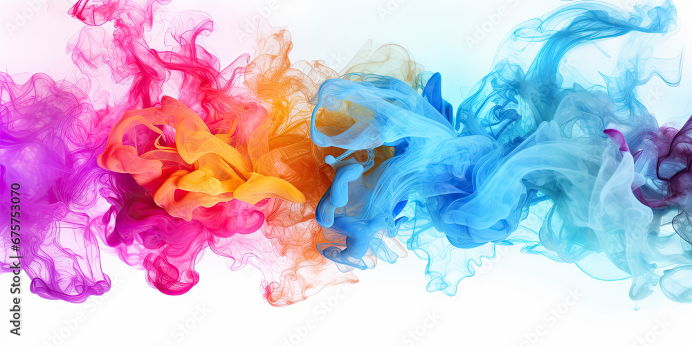 Puffs of multicolored smoke on white background