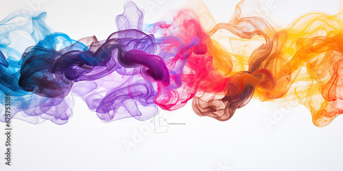 Puffs of multicolored smoke on white background