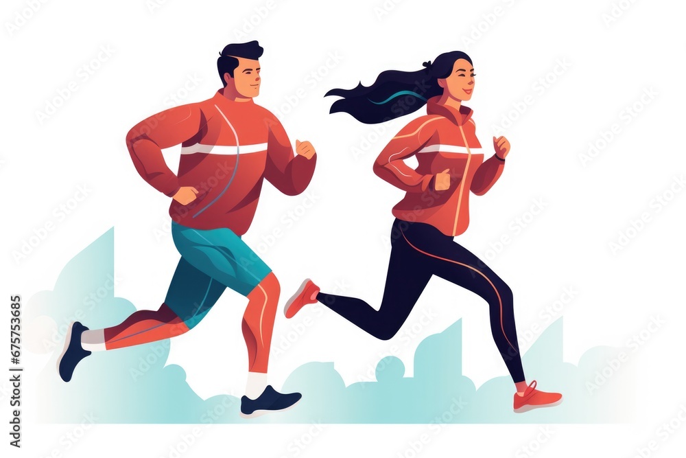 Couple running , cartoon style. AI Gnerated