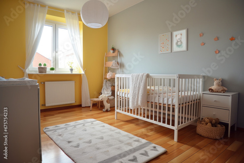 chambre de bébé avec lit à barreaux et table langer photo