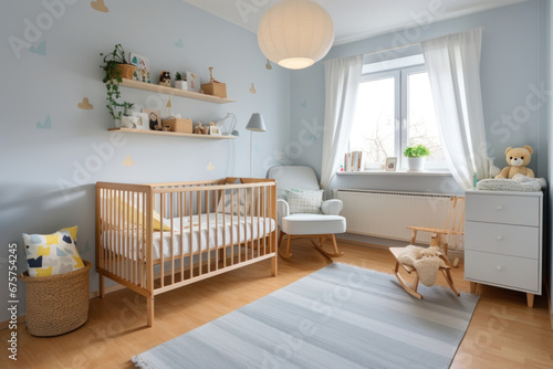 chambre de bébé avec lit à barreaux et table langer photo