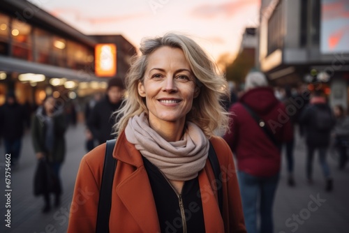 Portrait of smiling middle-aged woman in a city street. © Nerea