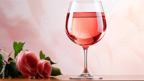 red rose in glass and bottle of wine with white wine on the windowsill. romantic background.