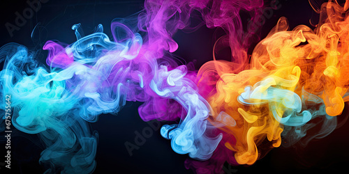 Puffs of multicolored smoke on black background
