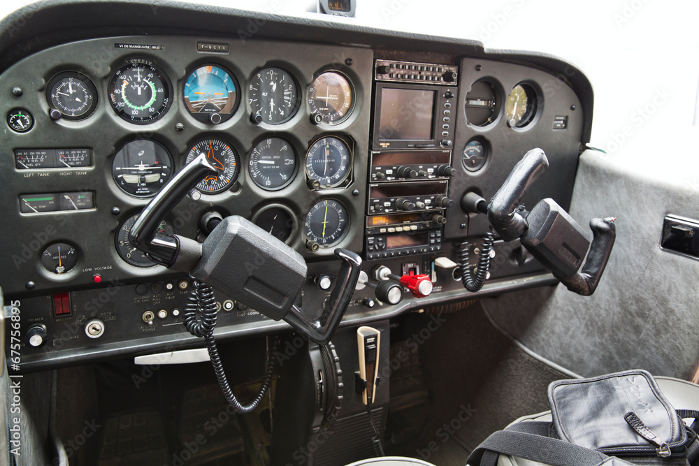 cockpit detail. Cockpit of a small aircraft