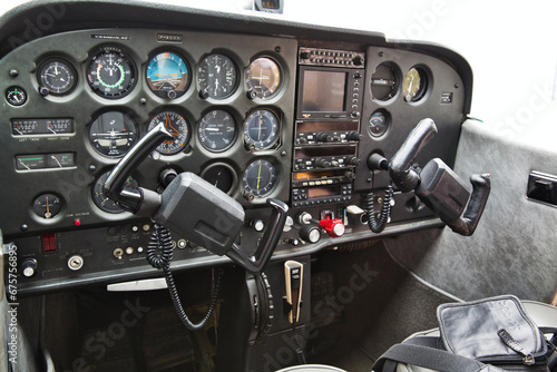 cockpit detail. Cockpit of a small aircraft photo