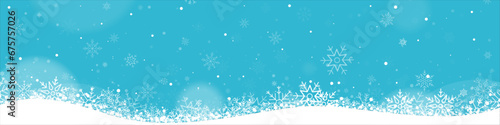 Bannière - Neige qui tombe - Illustrations de flocons de neige sur fond bleu - Arrière-plan pour les fêtes de fin d'année et les vacances d'hiver - Paysage hivernal enneigé - Vecteur éditable