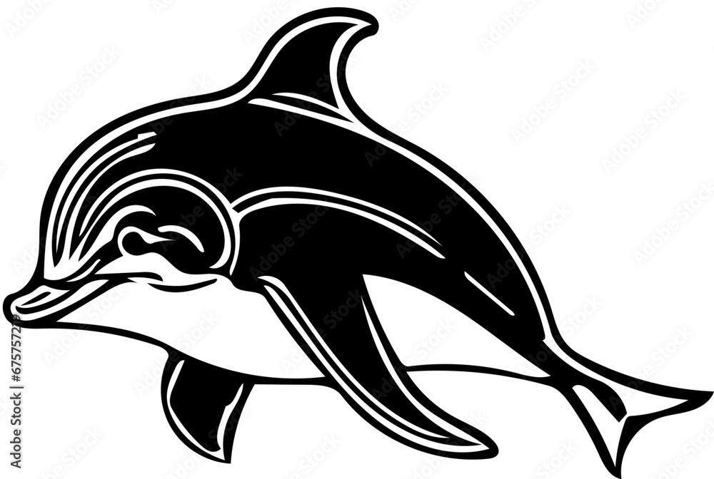 Naklejka premium Dolphin vector illustration black and white | Silhouette of a black dolphin